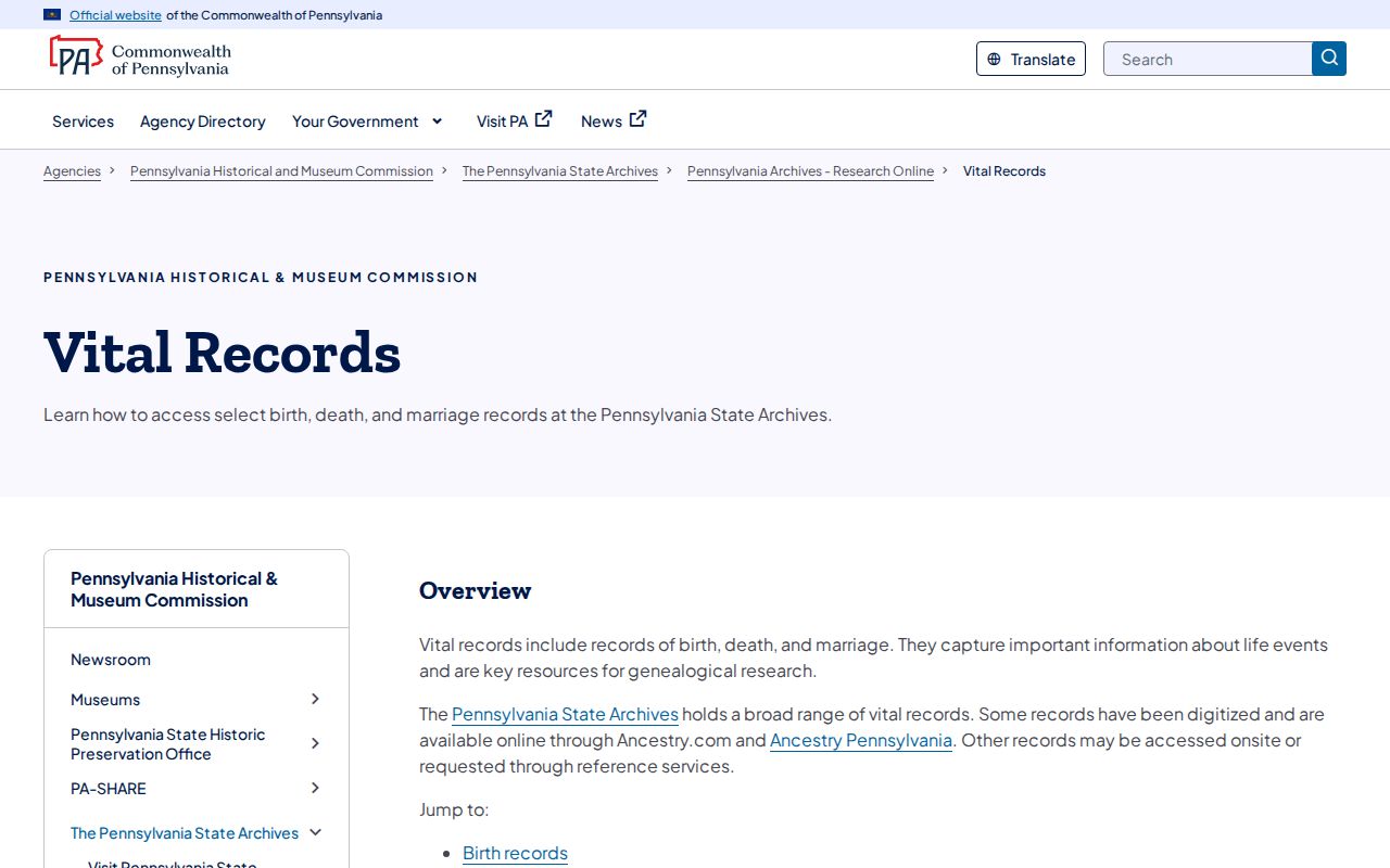 Hempfield Township resident lookup with Pennsylvania State Archives vital records